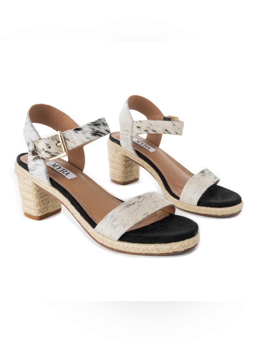 White Speckled Haircalf Espadrille Block Heel Sandals